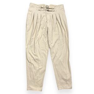 Vintage 1990s Tan Buckle Detail Pleated Trousers Byrantine Empire Embroidered